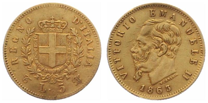 Italien 5 Lire 1863 - Vittorio Emanuele II.